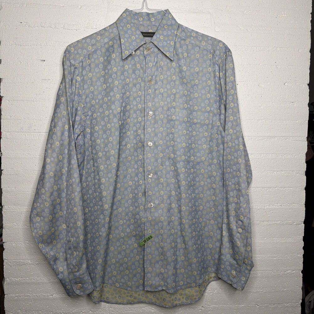 ERMENEGILDO ZEGNA Blue Yellow Dots Cotton One Pocket L/S M Retro Eclecti